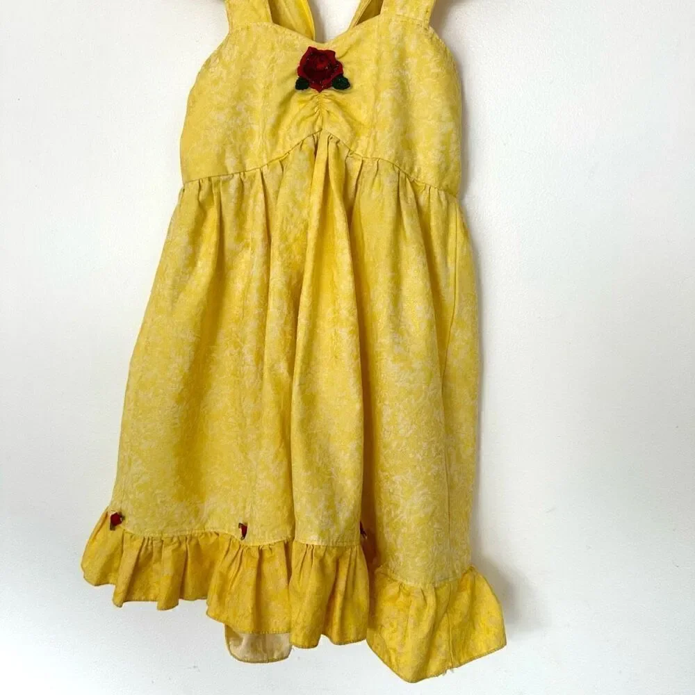 Handmade Boutique Childs Belle Yellow Marbled Sweetheart Bodice Embroidered Rose